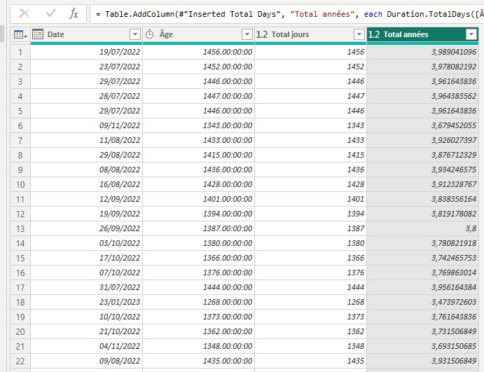 powerquery-calcul-age-03 power query rendu conversion durée en jours et en années